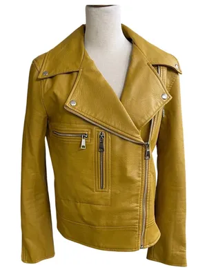 Elizabeth and James Moto Jacket Mustard Yellow Faux Leather Biker‎ Size Small thumbnail 1