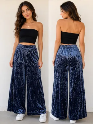 a new day Velvet Wide Leg Pants in Deep Navy thumbnail 2