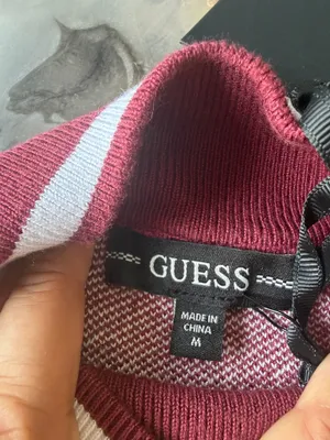 GUESS Modern Works Women’s Mock Neck Sweater Burgundy White Size M NWT thumbnail 4