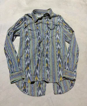Ryan Michael Striped western Button-Up Shirt in Blue & Yellow medium thumbnail 1