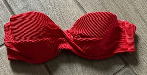Red ribbed bandeau bikini top Size XS thumbnail 1