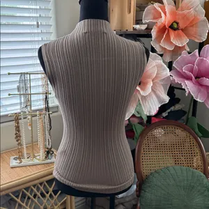 Abercrombie & Fitch Taupe Ribbed Mock Neck Preppy Bodycon Sleeveless Tank Top thumbnail 2