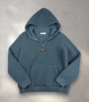 Abercrombie Fitch Sherpa Fleece Hoodie Kids 15/16 Blue Embroidered Winter Casual thumbnail 1