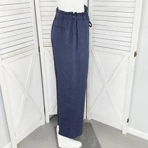 Polo Ralph Lauren Linen Drawstring Wide Leg Pants Denim Blue Small‎ Paperbag thumbnail 4