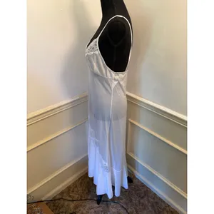 Vintage Maxi Nightgown Lace Trim Front Slit Slip Dress Coquette Bridal Lingerie thumbnail 5