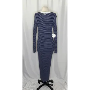NWT!! STAUD Shoko Stripe Long Sleeve Sweater Dress Navy Blue White Striped Large thumbnail 8