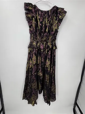 Ulla Johnson Nerissa Dress Black Floral High-Low Ruffle Midi Dress thumbnail 5