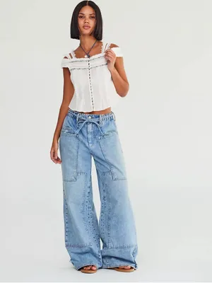 We The Free CRVY Outlaw Wide Leg Baggy Jeans Women Size Small thumbnail 3