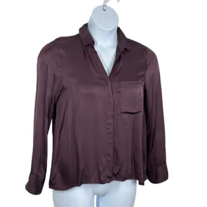 Young Fabulous & Broke Susan Blouse Small Plum Raisin Hidden Button Front NWOT thumbnail 9
