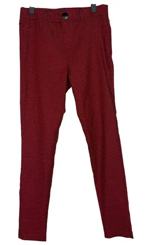 ZARA High Rise Stretch Gingham Flat Front Skinny Pants Button ZipUp L Red Black thumbnail 1