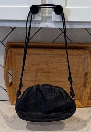 Black leather adjustable strap crossbody shoulder bag minimalist retro western thumbnail 1