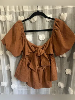 Audrey Rust corduroy Puff-Sleeve Peplum Top - Women's thumbnail 2