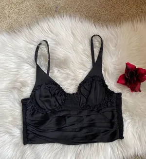 ZARA Black Satin Ruched Crop Top thumbnail 6