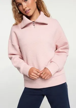 Calia Baby Pink Textured Quarter Zip Sweatshirt thumbnail 1