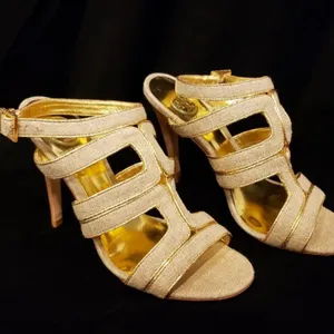 Tory Burch Metallic Gold and Tan Heels 10 1/5 thumbnail 6