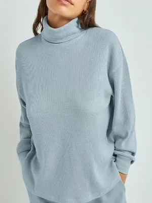 Aritzia TNA Rosedale Powdered Blue Waffle Knit Thermal Turtleneck Pullover Top thumbnail 1