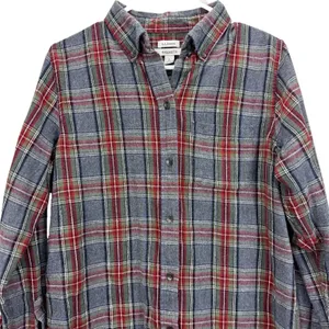 LL Bean Gray Scotch Plaid Cotton Flannel Button Shirt Relaxed Fit SMALL thumbnail 4