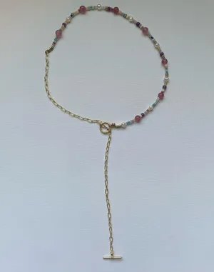 Gold Half Paperclip Half Beaded Handmade Necklace thumbnail 6