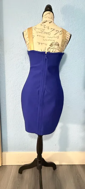 👑 VENUS Royal Blue & Gold Bandage Bodycon Mini Dress | Size S 💙✨ thumbnail 5