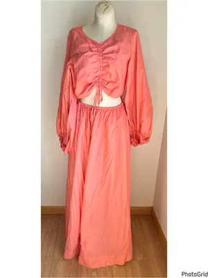 Staud Womens Coral V-Neck Tangier Ruched Cut Out Long Sleeve Nylon Maxi Dress M thumbnail 3
