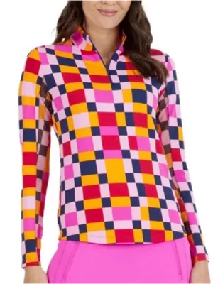 IBKUL Annalise Print Long Sleeve 1/4 Zip Pullover Golf Sun Shirt UPF 50+ XL thumbnail 1