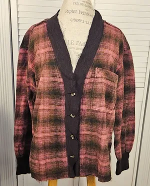 NWT We The Free People‎ Womens Cardi Plaid Tunic Shirt Jacket Shacket Small thumbnail 1