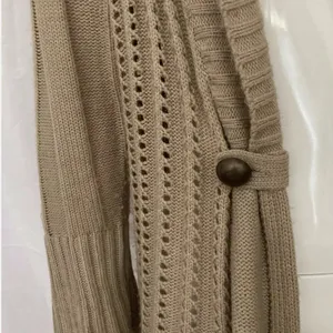 Carolyn‎ Taylor Open Front Tan Open Knit Button Detail Long Sleeve Bell Sz Small thumbnail 2