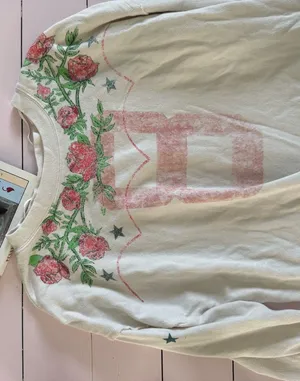 We The Free Red and White Long Sleeve Tee with Floral Embroidery thumbnail 1