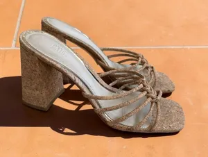 PAIGE Cork Finish Strappy Sandals Heels Size 6.5 thumbnail 1