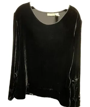 Vintage J.Jill size L black velvet burnout sleeves top. Y2K Whimsygoth thumbnail 1
