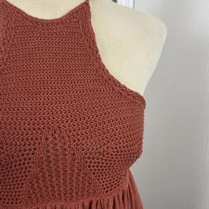 Free People Road Trip Tank Top Womens XS Brown Crochet‎ Halter Open Back Peplum thumbnail 4