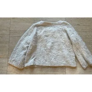 Cozy White Fuzzy‎ Cropped Sweater Long Sleeve Textured Knit Top size M thumbnail 6
