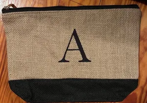 Monogrammed Letter “A” Tote Set - Large Bag W/ Removable Straps & Makeup Pouch thumbnail 2