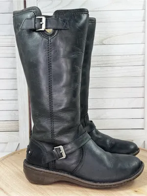 Ugg‎ Tupelo Leather Riding Moto Boots Black 7 Sherpa Lined Buckle Flat 1003335 thumbnail 1