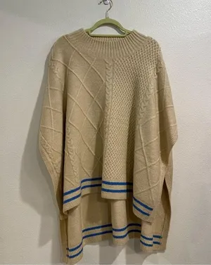 Free People Cream Harbour Stripe Cable knit Poncho Sweater Sz O/S NWT thumbnail 2