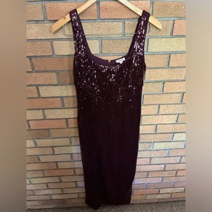NWT Anthropologie Pilcro Sequin Slim Midi Dress Color Plum Burgundy Size XS thumbnail 4