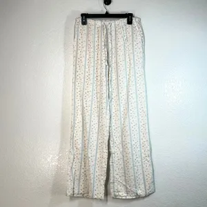 Cali 1850 Floral Stripe Wide Leg Linen Blend Pants M Pull on cottage core sweet thumbnail 2