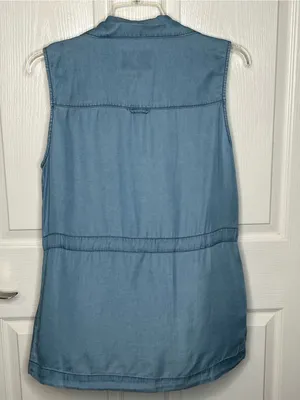 Sanctuary Sleeveless Chambray Utility Vest Light Blue Sz L Lyocell thumbnail 7