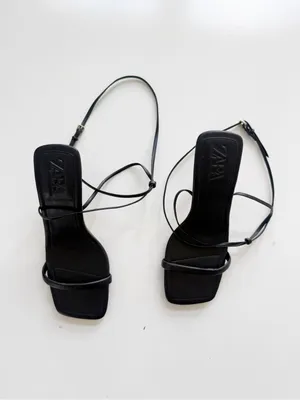 Zara Square Toe Black Leather Strappy Heeled Sandals size 38 (7.5) thumbnail 2