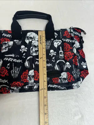 Hard Rock Cafe Black Tote with Red Rose & White Skull Print thumbnail 5