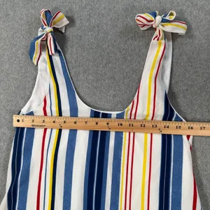 Pants Store Striped Mini Dress Women's Medium Tie Shoulder Scoop Neck Swing Blue thumbnail 5