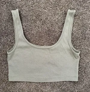 Sage Ribbed Scoop Neck Crop Tank Top Green thumbnail 1