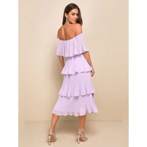 Lulus Gala Ready Lavender Off-the-Shoulder Ruffle Midi Dress Size Small Vacation thumbnail 2
