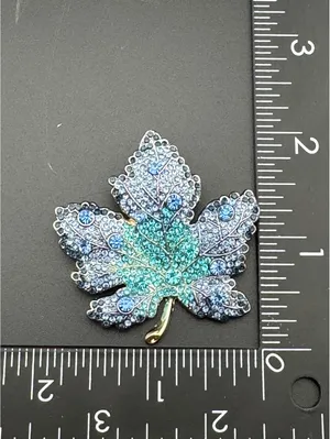 Blue and Turquoise Crystal Leaf Brooch Pin thumbnail 4