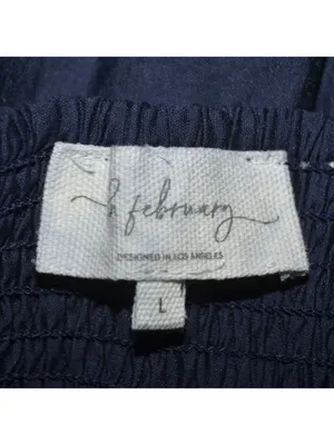 In February Navy Blue Tiered Maxi Dress Size L Milkmaid Puff Sleeve Keyhole Tie thumbnail 9