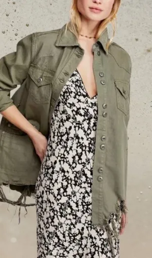 Free People Size Extra Small (XS) Women's Green Military Style Cotton Blend Jack thumbnail 1