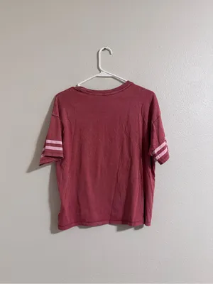 American eagle Peanuts Vintage-Style Maroon Graphic Tee with Striped Sleeves thumbnail 3