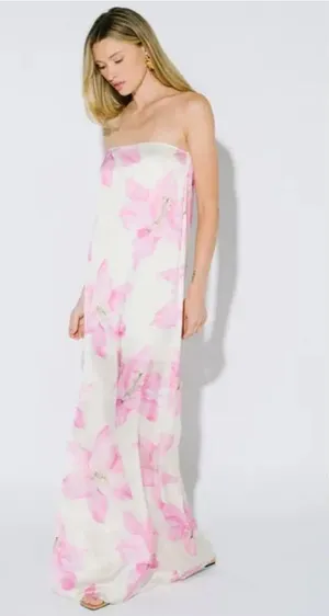 Floral Strapless Maxi Dress Pink Size L thumbnail 1