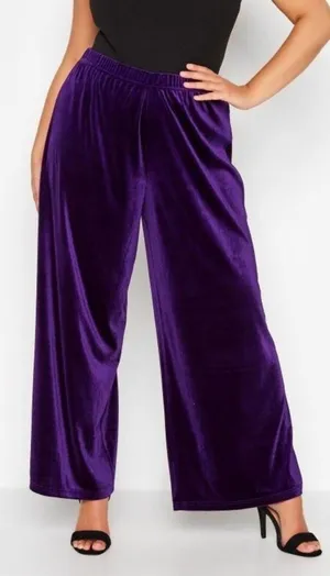 Mango MNG Women's Large Purple Crushed Velvet Wide Leg Pants High Waist NWT thumbnail 1