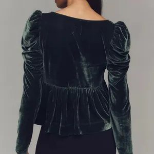 NWT Anthropologie Dark Green Maeve Velvet Babydoll top size XS. thumbnail 6